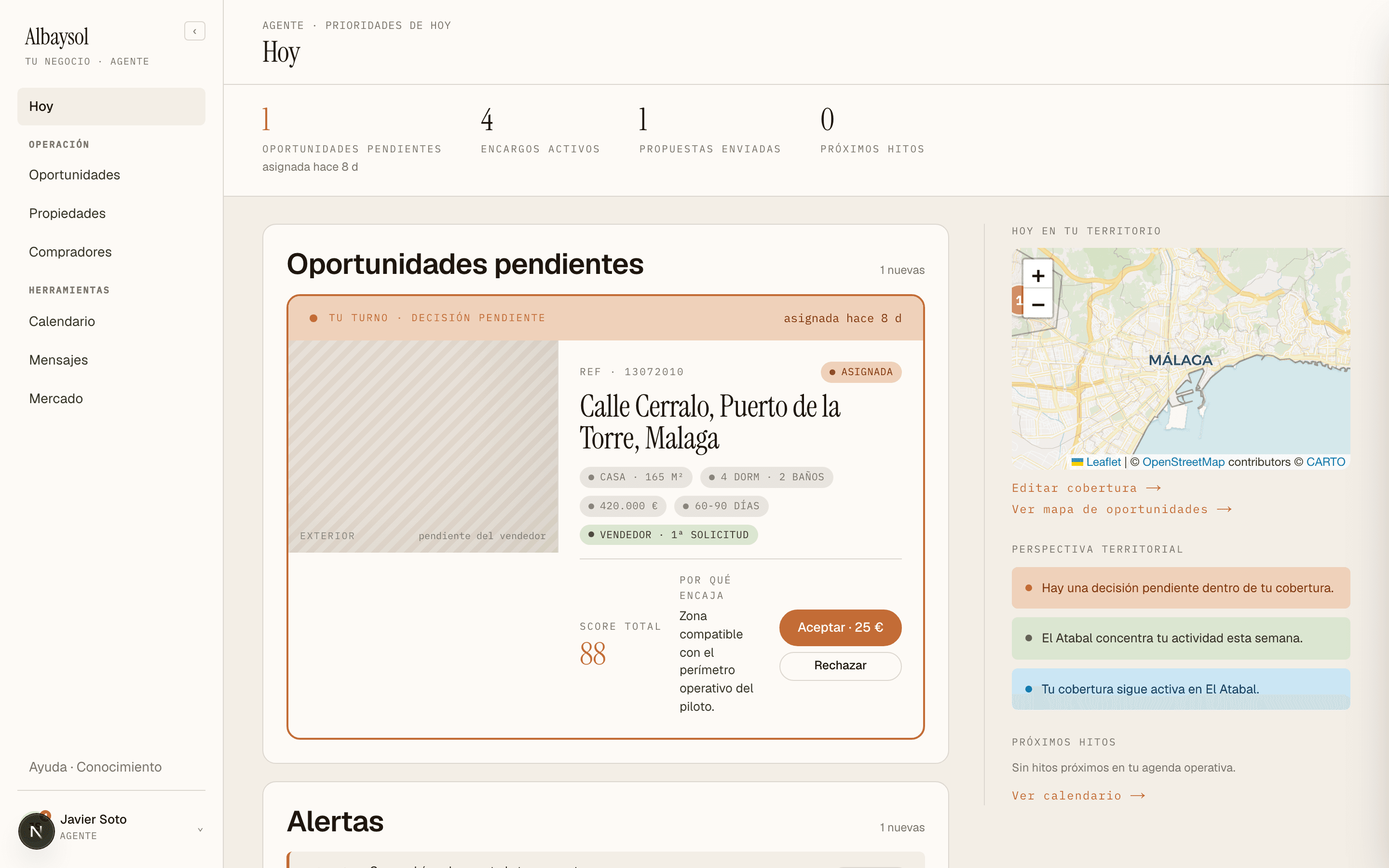 Hoy · prioridades del agente